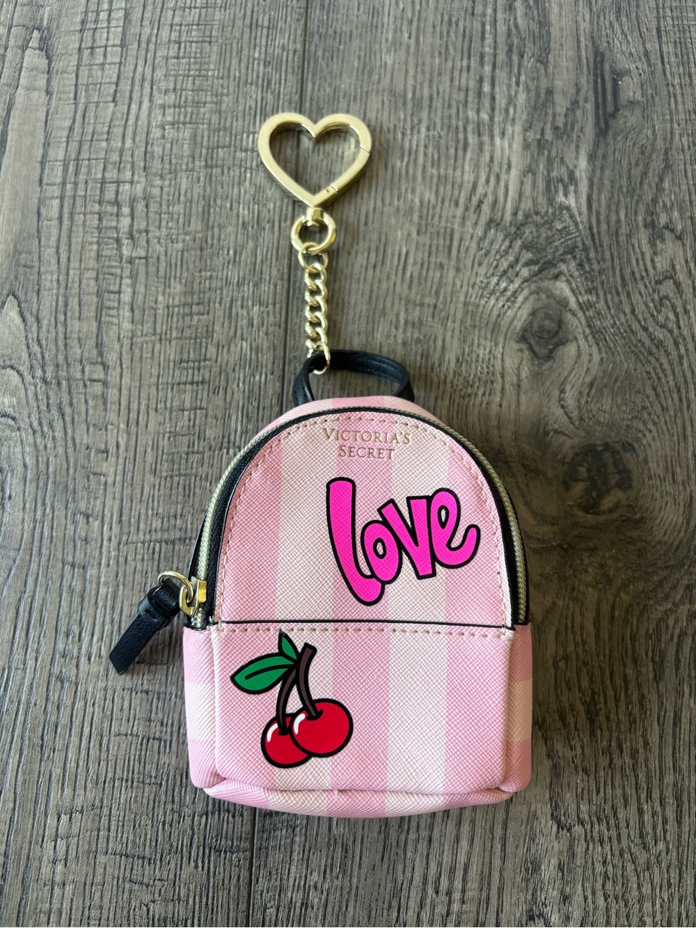 Victoria's Secret pink 'Love' Cherry Mini Backpack Keychain